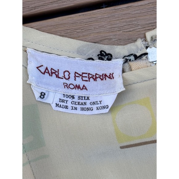 1970 Carlo Perrini Roma cream color abstract print short sleeve silk  dress - Picture 9 of 9